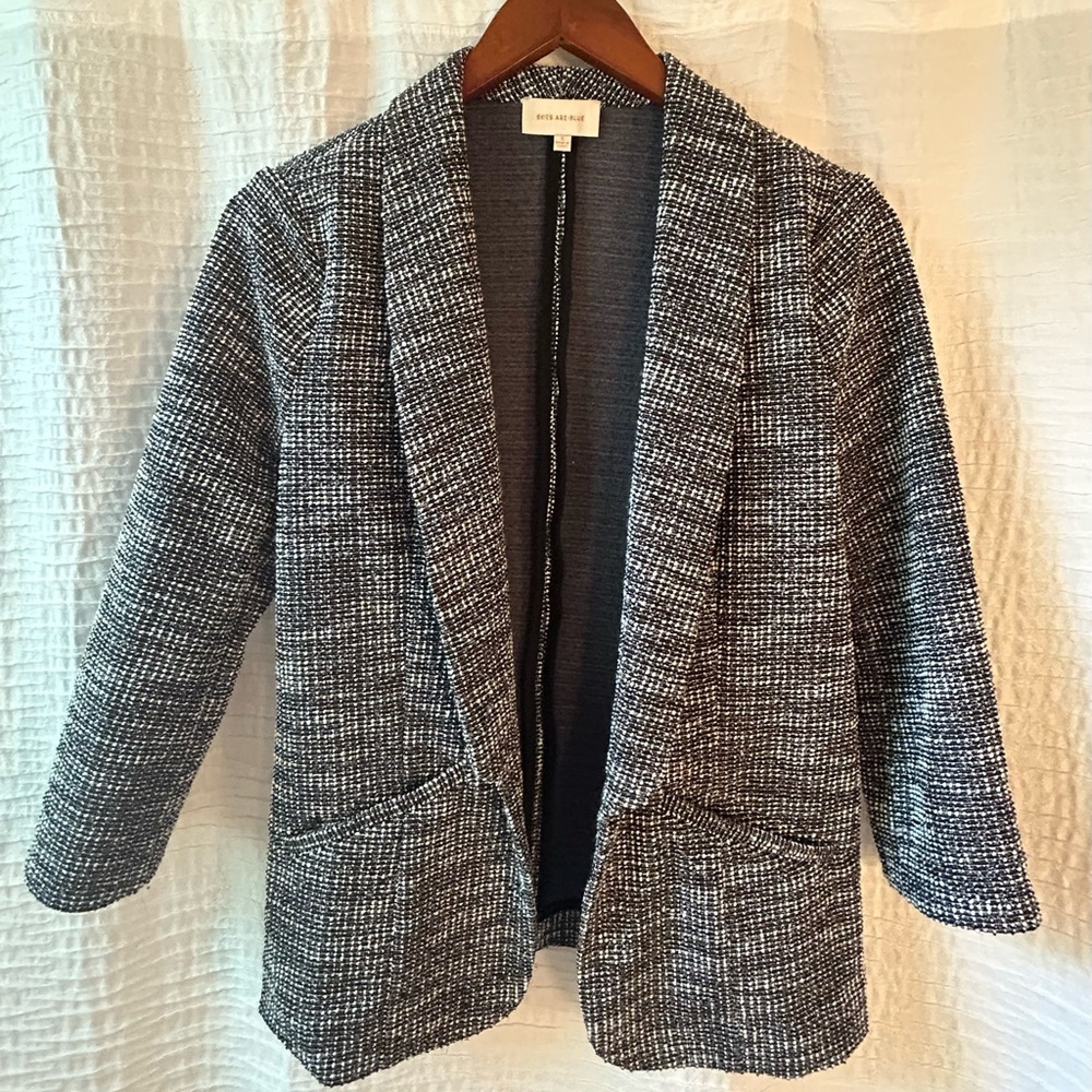 Skies Are Blue Black and White Bouclé Open Cardigan
